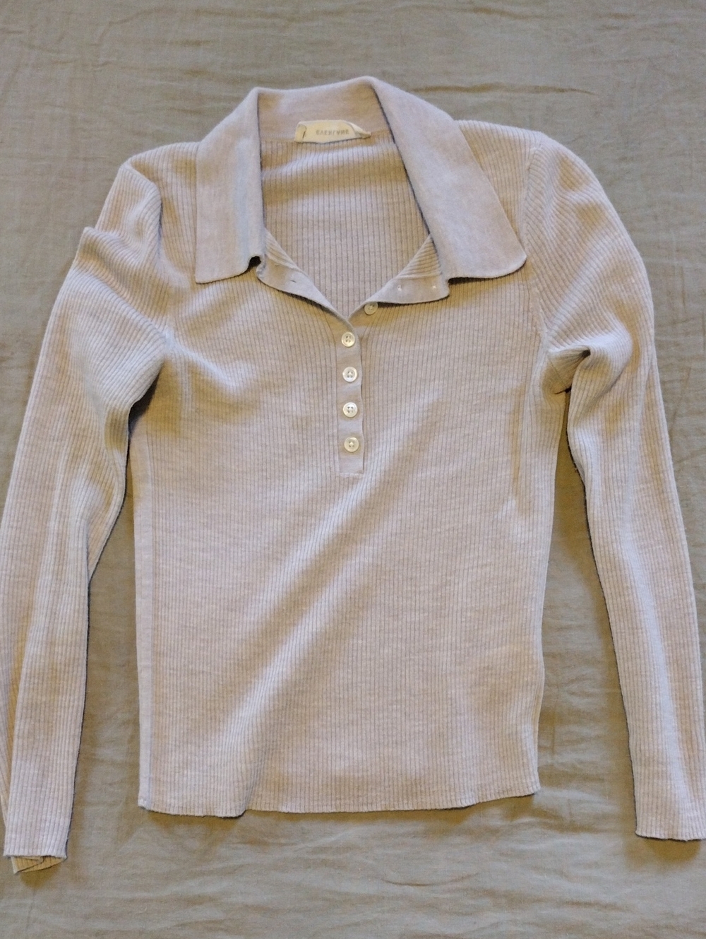 Everlane Ribbed Polo Long Sleeve Top in Light Beige
